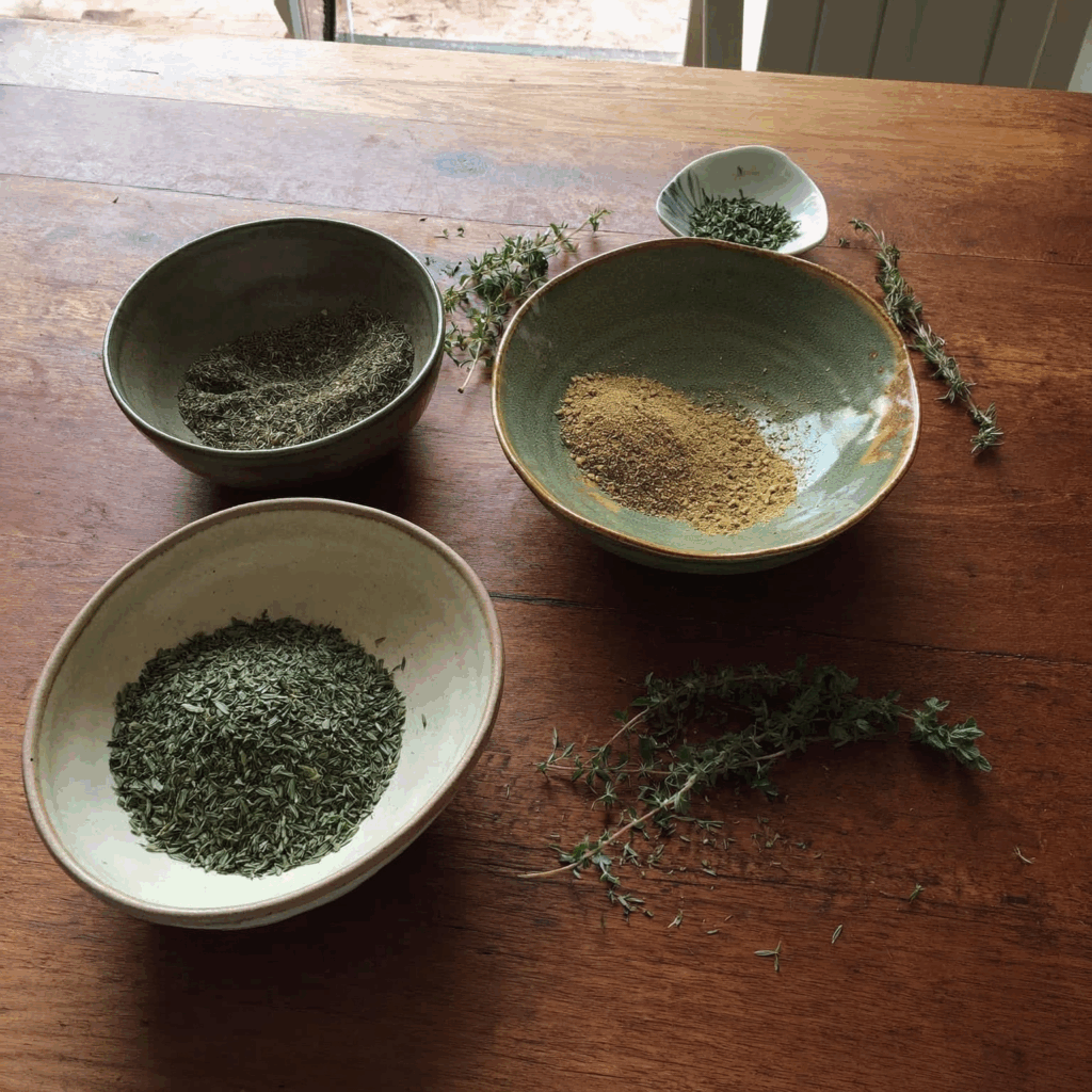 Herbs on a counter